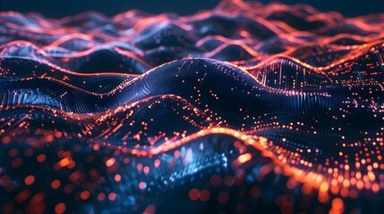3D Render of Glowing Data in Abstract Digital Landscape