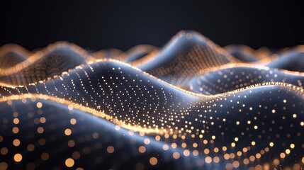  A blurred image of a wavy surface, densely scattered with numerous dots in its center Another such image