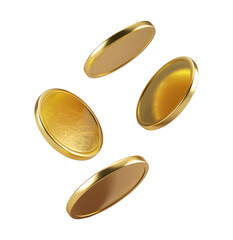3D golden coins. Realistic gold money is isolated on a transparent background—the falling golden coins—a financial wealth symbol. Gold coins falling 3d realistic. 