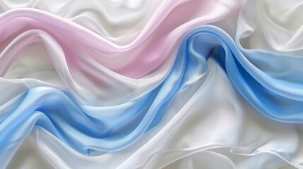  A close-up of a white and blue fabric with pink and blue stripes, one on each side