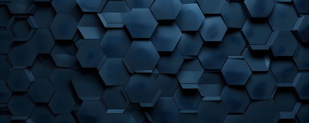 3D Render of Dark Blue Background with Abstract Hexagon Pattern