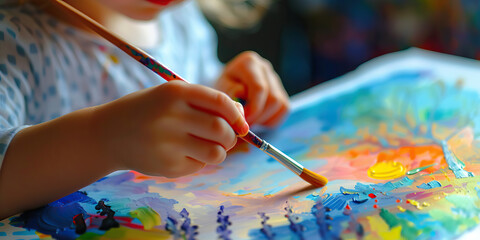 Naklejka premium A young child delicately paints a picture of their dreams, their brushstrokes full of hope and wonder