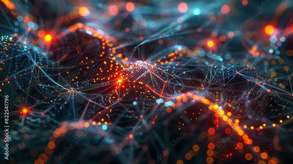 Poster a detailed visualization of a neural network displaying vibrant network connections and glowing node