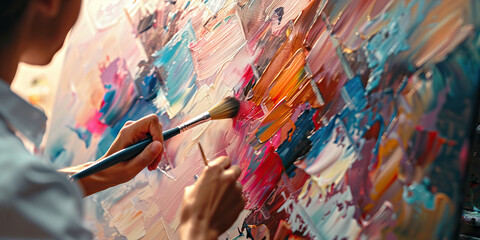 Fototapeta premium An artist stands before their canvas, brush in hand, ready to bring their vision to life in vivid colors