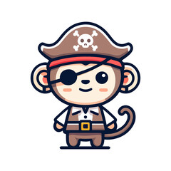 Obraz premium cartoon cute pirate monkey icon character
