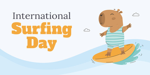 Banner for international surf day with capybara