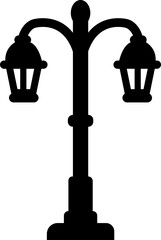 street light lamps and spotlights flat icon. Old and modern street lamp black silhouette city vintage glowing in darkness road in dusk vector isolated on transparent background