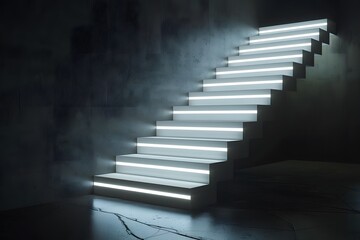 Naklejka premium Minimalist 3D Render of White Glowing Stairs on Dark Background