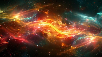 Fototapeta premium A vibrant abstract background featuring intricate fractal patterns, emitting a futuristic energy with bright light elements