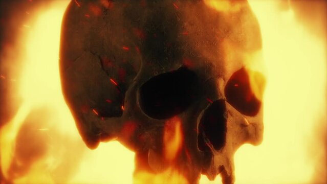 Skull In Fire Fantasy Sorcery Scene
