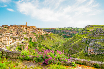 View of the ancient town of Matera, Sassi di Matera in Basilicata, southern Italy