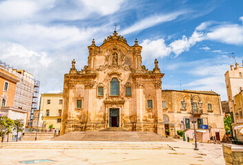 View of the ancient town of Matera, Sassi di Matera in Basilicata, southern Italy. Chiesa di San...