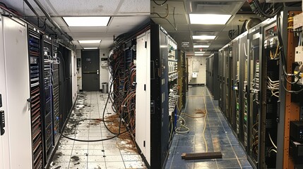 A before-and-after comparison showing the transition from outdated network equipment to advanced, fortified technologies ensuring robust security