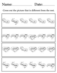Shrimp Puzzle. Printable Activity Page for Kids. Educational Resources for School for Kids. Kids Activity Worksheet. Find the Different Object