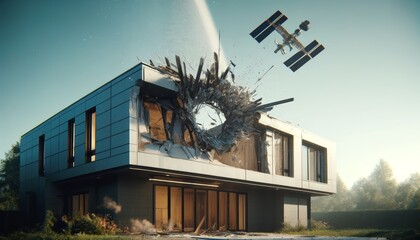 A house hit by a piece of space debris.