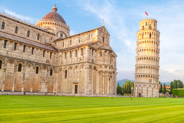 Pisa Cathedral and the Leaning Tower in Pisa, Italy.