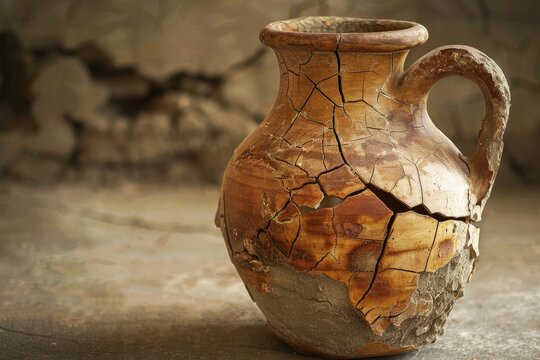 Broken People. Ancient Clay Amphora with Cracks Symbolizing Culture and History