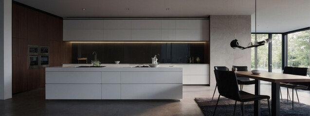 Fluid living, modern space with integrated kitchen.