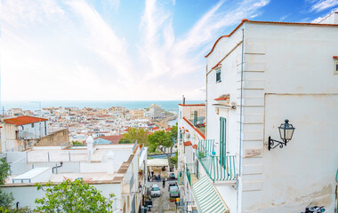 Beautiful old city space of Vieste, Gargano peninsula, Apulia region, South of Italy