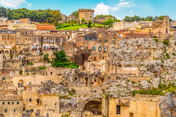 Obraz premium View of the ancient town of Matera, Sassi di Matera in Basilicata, southern Italy