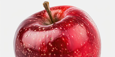 The Vibrant Red Apple - A single, shiny red apple sits atop a green stem against a bright white background, inviting you to take a bite