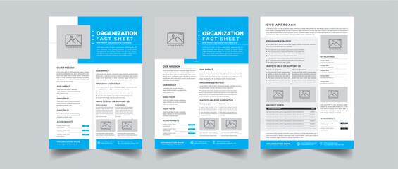 Nonprofit Organization Fact Sheet layout design template with 3 style design concept