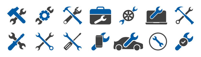 set of tools icons on white background