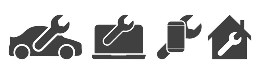 set of tools icons on white background