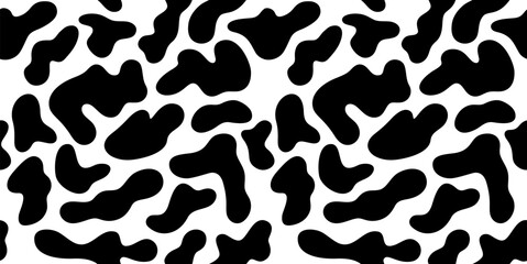 Seamless Cow Texture. Vector Monochrome Black and White Pattern. Abstract Illustration for Dairy Milk Package. Cow Skin Background