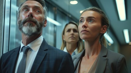 Professional Business Meeting Between Two Colleagues in Office Hallway During Daytime.