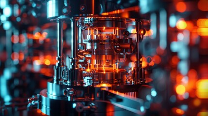 Close-up view of a machine displaying a multitude of bright and varied colors, showcasing intricate details and complexity, quantum computers concept