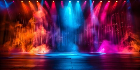 Empty Theater Stage with Spotlight and Vibrant Decorations. Concept Theater Stage, Spotlight, Decorations, Empty Space, Vibrant Colors