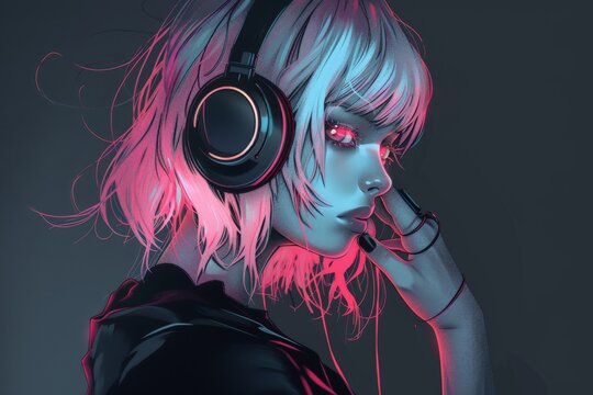 Lo-fi anime vampire girl, urban gothic inspiration for an album or playlist cover background.. Beautiful simple AI generated image in 4K, unique.
