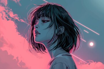 Lo-fi anime girl dj, colourful background, inspiration for an album cover or playlist tile.. Beautiful simple AI generated image in 4K, unique.