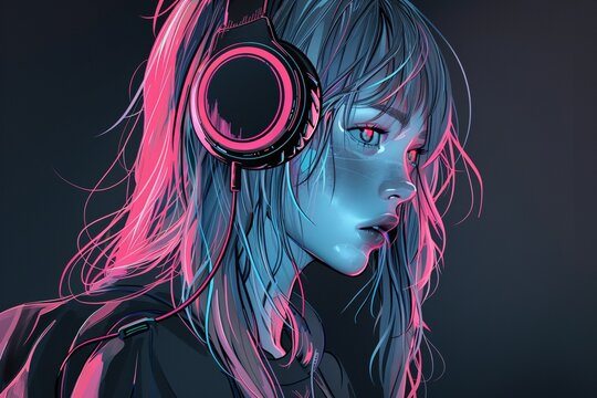 Lo-fi anime girl dj, colourful background, inspiration for an album cover or playlist tile.. Beautiful simple AI generated image in 4K, unique.