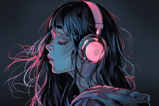 Lo-fi anime vampire girl, urban gothic inspiration for an album or playlist cover background.. Beautiful simple AI generated image in 4K, unique.