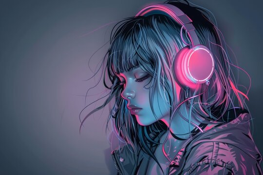 Tranquil Anime Girl in a Dark, Lo-fi Atmosphere. Beautiful simple AI generated image in 4K, unique.