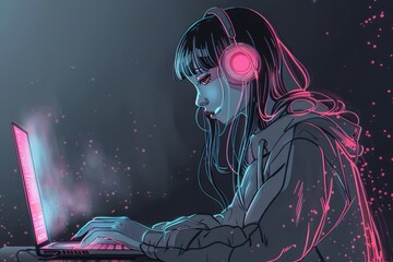 Lo-fi anime vampire girl, urban gothic inspiration for an album or playlist cover background.. Beautiful simple AI generated image in 4K, unique.