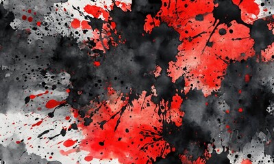 Abstract grunge watercolor background with black and red splashes