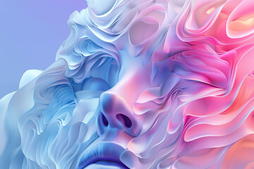 Obraz premium Human face with flowing waves of blue and purple hues. Swirling patterns create a sense of movement