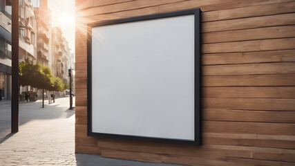  Artifical Intelligence generated image of interior with empty frame.   Blank picture frame hanging on wall, AI generated image