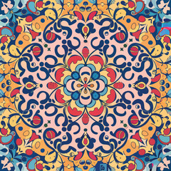 Fototapeta premium 2d vector illustration colorful vintage Seamless hi res Portuguese tiles abstract Artwork 