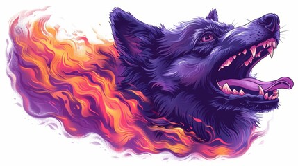 This graphic modern illustration features a black dog head on fire with a hot headed slogan