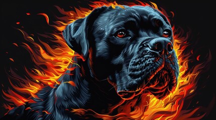 Illustration of hotheaded slogan with black dog head on fire