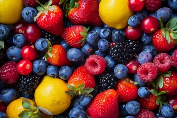 Obraz premium Many different fruits that are grouped together together. Food background.