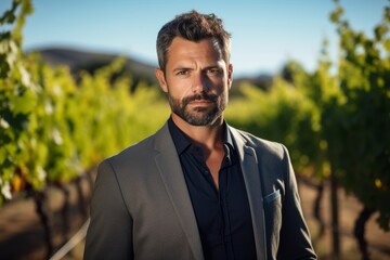Elegance Among the Vines: A Professional Sommelier's Portrait at a Picturesque Winery
