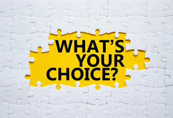 What is your choice symbol. Concept words What is your choice on white puzzle. Beautiful yellow...