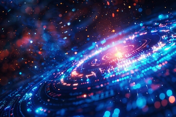 Digital data stream in virtual space. Abstract background with mathematical symbols and digits in cyberspace