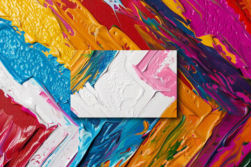 Vibrant abstract painting showcasing an energetic zigzag edge blank business card mockup.