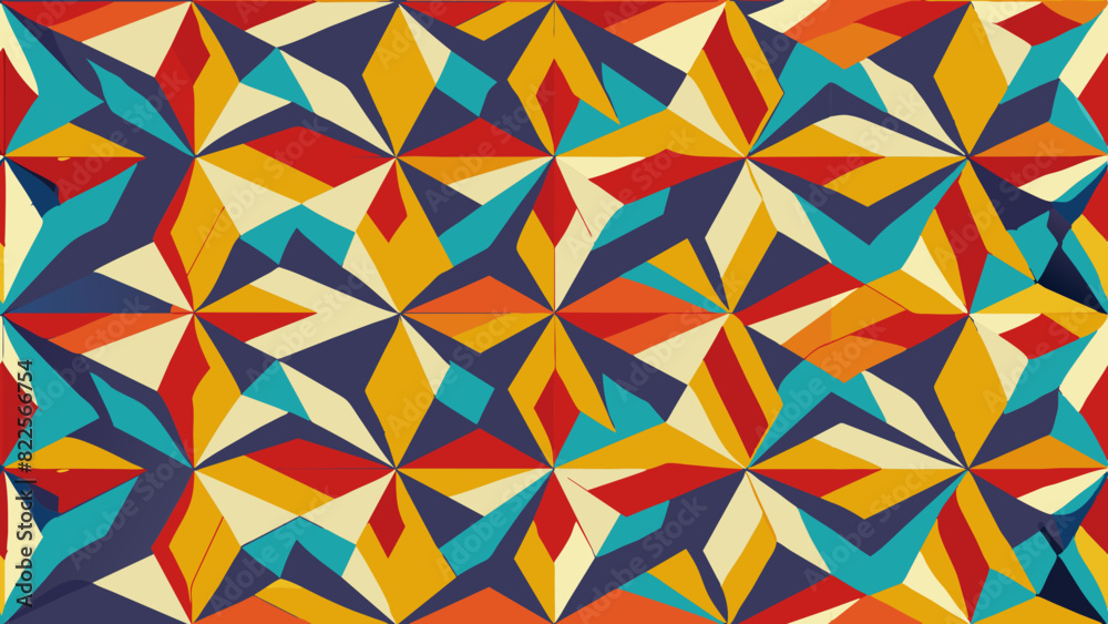 Wall mural mid-century abstract geometric pattern with vibrant colors in vector format